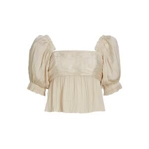 Frame Puff-Sleeve White Square-Neck Top Size S